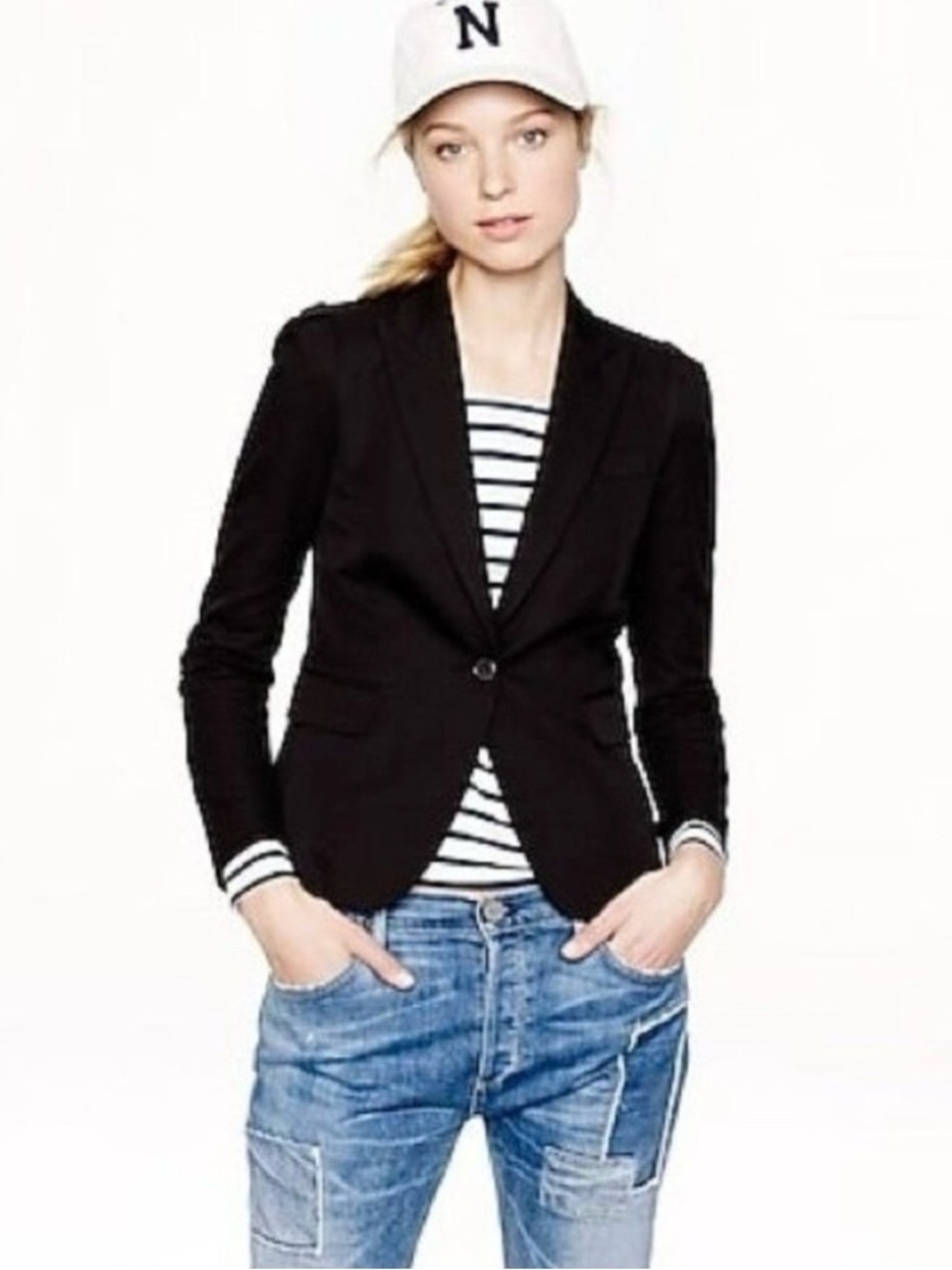 J. Crew Women’s Puff Sleeve Blazer in Stretch Cotton Black Size 6 A2107 EUC